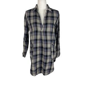 CP Shades Plaid Button Up Tunic Shirt Long Sleeve Collared Pockets Size XS